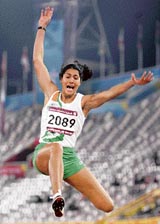 Indias Anju Bobby George competes in the womens long jump finals at the 15th Asian Games in Doha on Sunday