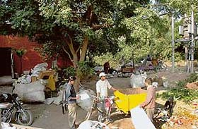 Ragpickers carry on their trade in inflammable material adjacent to an electricity substation in Sector 34, Chandigarh