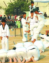 A show of marshal art during the sports day of Delhi Public School in Jalandhar