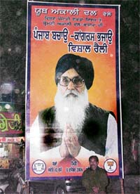 Hoardings of the Shiromani Akali Dal, put up on the eve of the Moga rally, still stand tall in Ludhiana