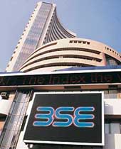 A huge screen and a ticker is displayed at the Bombay Stock Exchange (BSE) in Mumbai on Thursday. The BSE launched a ticker and a giant video screen outside its 28-storey building to give a "Times Square" feel to a historic part of the city.