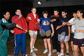 Czech shuttlers hone their skills at the Panjab University badminton hall during a training session