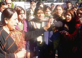 Officials of the NIFT and students exchange hot words during a strike in Mohali on Thursday