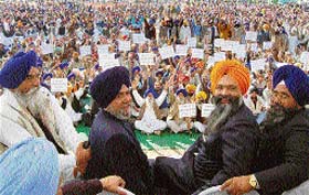 President of Shiromani Akali Dal( Longowal) Prem Singh Chandumajra (second from right) at a party rally in Phase VIII, Mohali