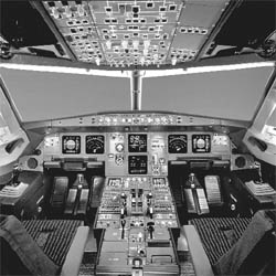 The cockpit of an Airbus A-320