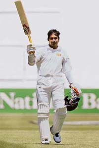 Sri Lankas Kumar Sangakkara celebrates his century against New Zealand in the second Test in Wellington