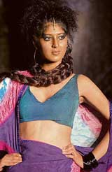 A model presents an outfit from the "WWF-India endangered species collection" in New Delhi on Saturday night.