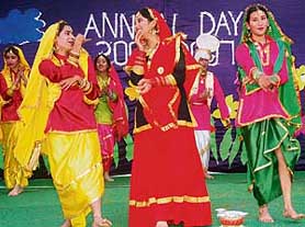 Students of St Soldier Divine Public School, Sector 16, present an item on the annual day on Sunday.