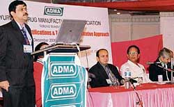 A functionary of the ADMA addresses delegates at a workshop for ayurvedic drug manufactures in Ludhiana on Saturday.
