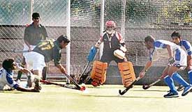 A match in progress at the North Zone Inter-Varsity Hockey Tournament