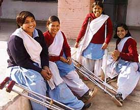 The foursome at Saket's Hospital for the Orthopaedically Handicapped in Chandimandir are all smiles on Tuesday as they eagerly await the award ceremony to be held at the Haryana Chief Minister's residence in Delhi