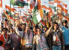 Pawan Sharma, a Congress candidate from ward No 13, canvasses in Chandigarh on Monday