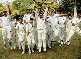 Members of the team from Leicester (UK) in a jubilant mood at the MCM DAV College grounds, Sector 36, Chandigarh, on Thursday. 