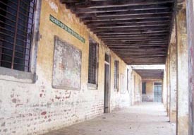 The bad condition of the verandah of the school building that had been declared unsafe by the civil authorities more than two years ago, but still continues to accommodate students
