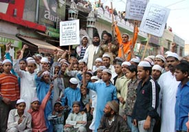 Muslim leaders at a rally organised in support of the Prime Minister with regard to the Sachar Committee recommendations in Ludhiana on Friday
