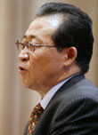 North Korean envoy Kim Kye-gwan speaks during a news conference marking the end of six-party talks in Beijing on Friday.