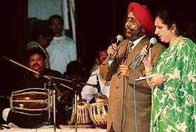 Singers sing songs at Rafi Memorial Nite at Tagore Theatre, Sector 18, Chandigarh