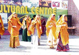 Students of Maharishi Dayanand Public School, Daria, perform during their annual day celebrations at Kalagram, Mani Majra