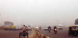 A blanket of fog descended upon the Capital on Saturday morning, reducing runway visibility at the airport to 75 meters. Tribune photo: Mukesh Aggarwal