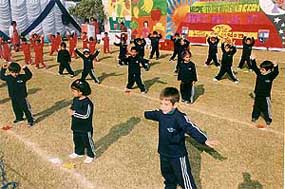 Tiny tots of Little Kingdom Nursery School, Gurdev Nagar, Ludhiana, participate in the annual sports day on Saturday.