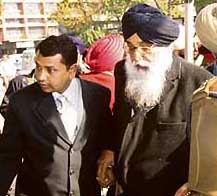 Former Punjab Chief Minister Parkash Singh Badal arriving at a special court hearing in Rupnagar on Saturday.