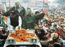 Chief Minister Capt Amarinder Singh greets people on the last day of his Vikas Yatra at Sardulgarh on Sunday.