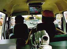 Panchkula police personnel in a car with the hi-tech device to catch violators