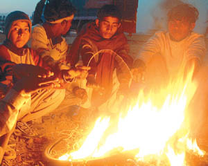 People warming up with firewood to get respite from the chilly weather in the Capital on Wednesday.   Tribune photo by Rajeev Tyagi