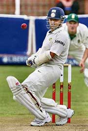 Sachin Tendulkar avoids a bouncer during the second day of the second Test in Durban on Wednesday. 