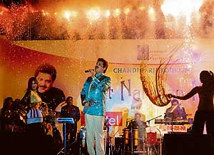 Playback singer Udit Narayan performs at the Leisure Valley in Chandigarh on Friday.