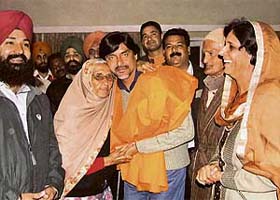 Mr Harish Rai Dhanda seeks blessings from his mother after being announced as a SAD-BJP nominee from the Ludhiana West Assembly segment