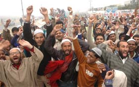 Muslim activists raise slogans against US President George W. Bush in Phagwara on Monday.