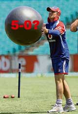Englands Ian Bell holds an exercise ball during a practice session at the Sydney Cricket Ground on Monday on the eve of the fifth and final Ashes Test.