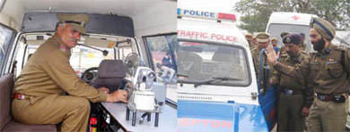 (Left) Inside view of the interceptor van provided to the Hisar police and (right) Hisar Range IG Yashpal Singal hands over the van to SSP Arshinder Singh Chawla on Tuesday.