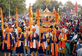A nagar kirtan held in connection with the birth anniversary of Guru Gobind Singh in Chandigarh on Wednesday.