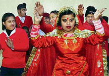 Children perform on the occasion of the 198th anniversary of Louis Braille in Panchkula on Thursday.