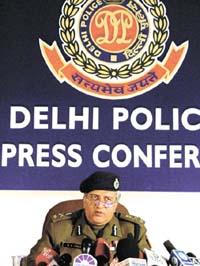 Delhi Police Commissioner K.K. Paul at a press conference in the Capital