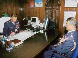 Air Commodore M. Sud (left) takes over charge as the Air Officer Commanding (AOC), 12 Wing, from Air Commodore T.K. Venugopal at the Air Force Station in