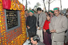 Himachal Pradesh Chief Minister Virbhadra Singh lays foundation stone of degree college building at Baijnath on Sunday.
