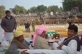 Chief Minister Bhupinder Singh Hooda addresses a rally at Charkhi Dadri on Sunday.