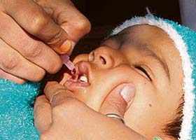 A child gets polio drops during the pulse polio campaign in Ludhiana