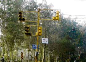 The non-operative traffic lights at Kaddon Chowk in Doraha