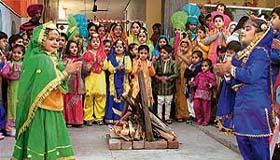 Students of Love Dale School celebrate Lohri in the school premises in Ludhiana