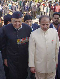 Governor S.K. Sinha arrives at the Vidhan Sabha Complex in Jammu on Monday.