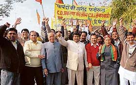 BJP activists seek removal of the MC President for alleged horse-trading, in Sector 2, Panchkula