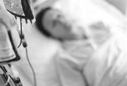 Blood transfusion in progress