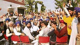 Rebel SAD activists from Payal constituency pose with Mr Jagjiwan Singh Gill (with spectacles) at a meeting after kicking off the election campaign at Bilsapur village in Ludhiana