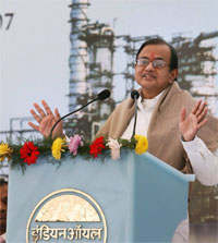 Union Finance Minister P. Chidambaram addresses a gathering after dedicating the Indian Oil refinery expansion unit to the nation in Panipat on Friday.