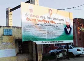 A hoarding at a PSEB office in Ludhiana lists achievements of the Capt Amarinder Singh government
