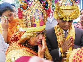 A bidai at a Pahari wedding. Each region and community prided itself on its marriage specials, with dishes cooked by the community